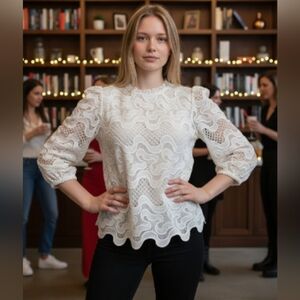 Express Elegant White Lace Women's Blouse Size XS